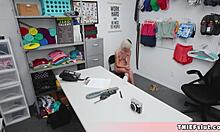 Rough sex with a petite blonde pornstar in a shop